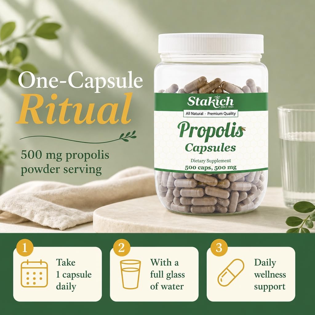 Stakich Bee Propolis Capsules 500 mg - 500 Count - image 8