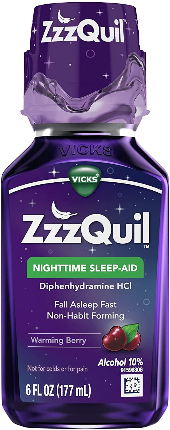 ZzzQuil Vicks Nighttime Sleep-Aid Liquid Warming Berry - 6 Fl Oz (2 Pack)