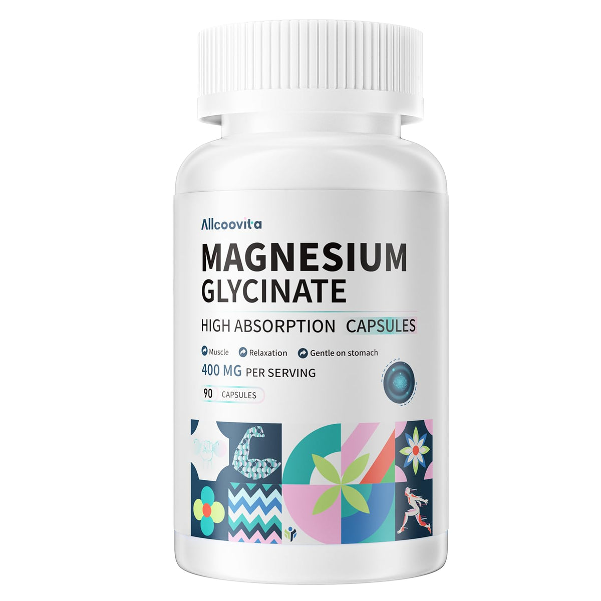 Allcoovita Magnesium Glycinate 400 MG - 90 Vegetarian Capsules