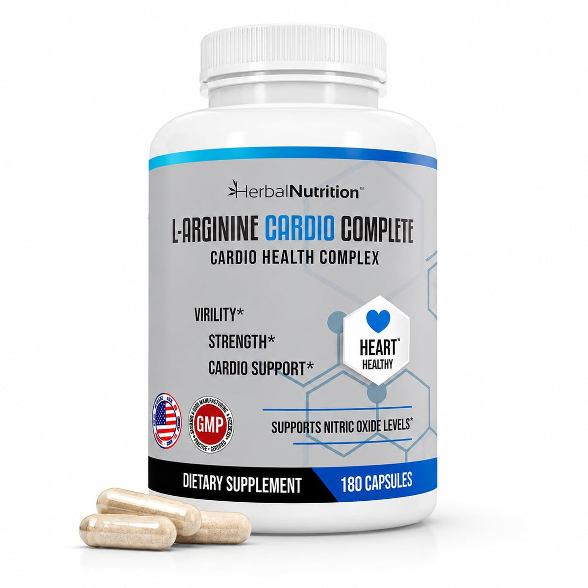 Herbal Nutrition L-Arginine Cardio Complete Nitric Oxide Support - 180 Capsules