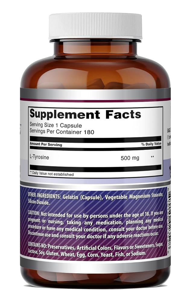 Amazing Nutrition L-Tyrosine Amino Acid 500 mg - 180 Capsules - image 6