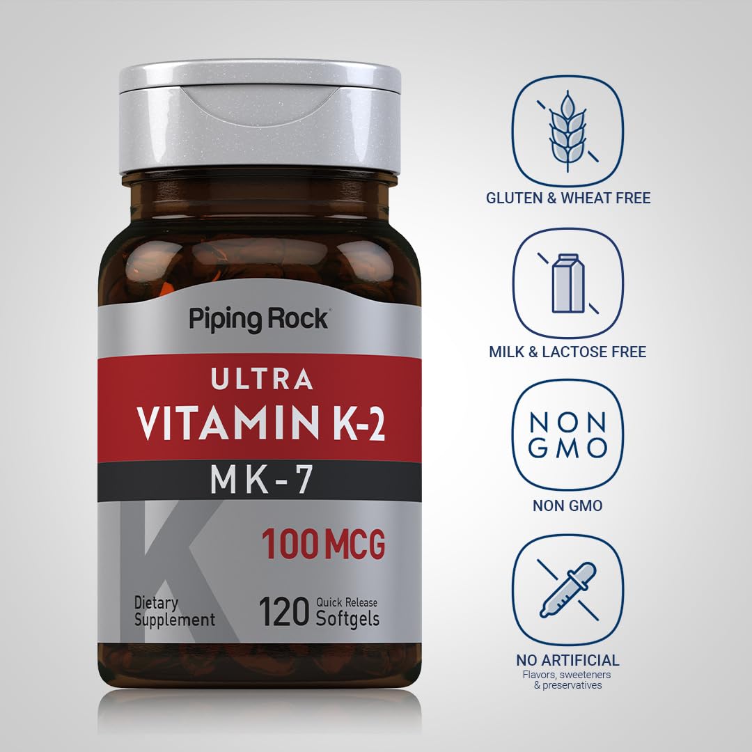 Piping Rock Ultra K2 with MK-7 100 mcg - 120 Softgels - image 3