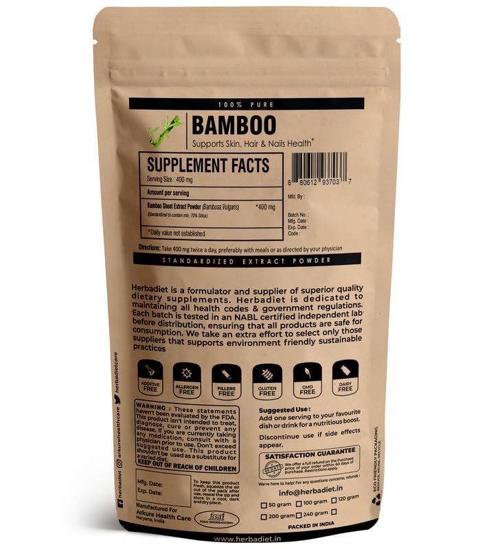 Herbadiet Bamboo Extract Powder Silica for Hair & Nails - 50g - image 2
