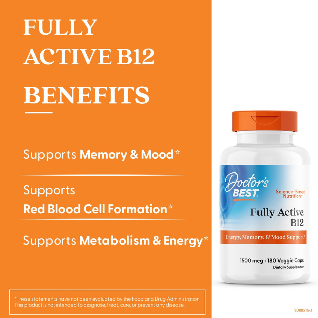 Doctor's BEST Vitamin B12 Methylcobalamin Energy Support - 180 Capsules - image 3