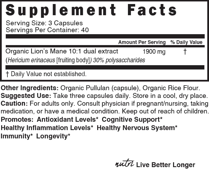 Nature's Fusions Lion's Mane 1900mg Cognitive Support - 120 Capsules - image 4
