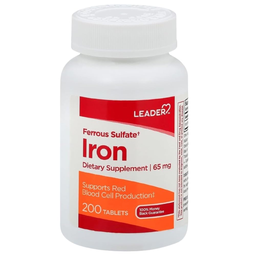 Leader Ferrous Sulfate 65mg Iron Supplement Tablets - 200 Count - image 2