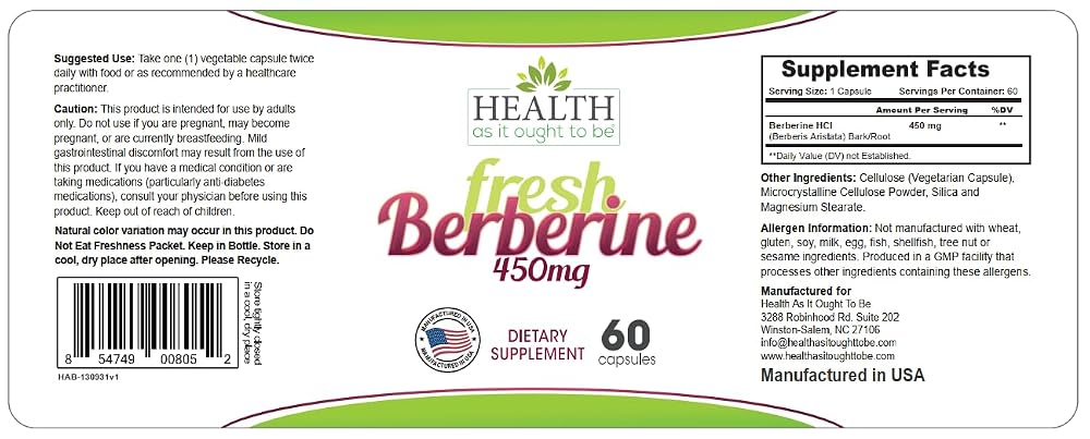 Health As It Ought To Be Berberine 450mg Metabolic Support - 60 Capsules - image 3