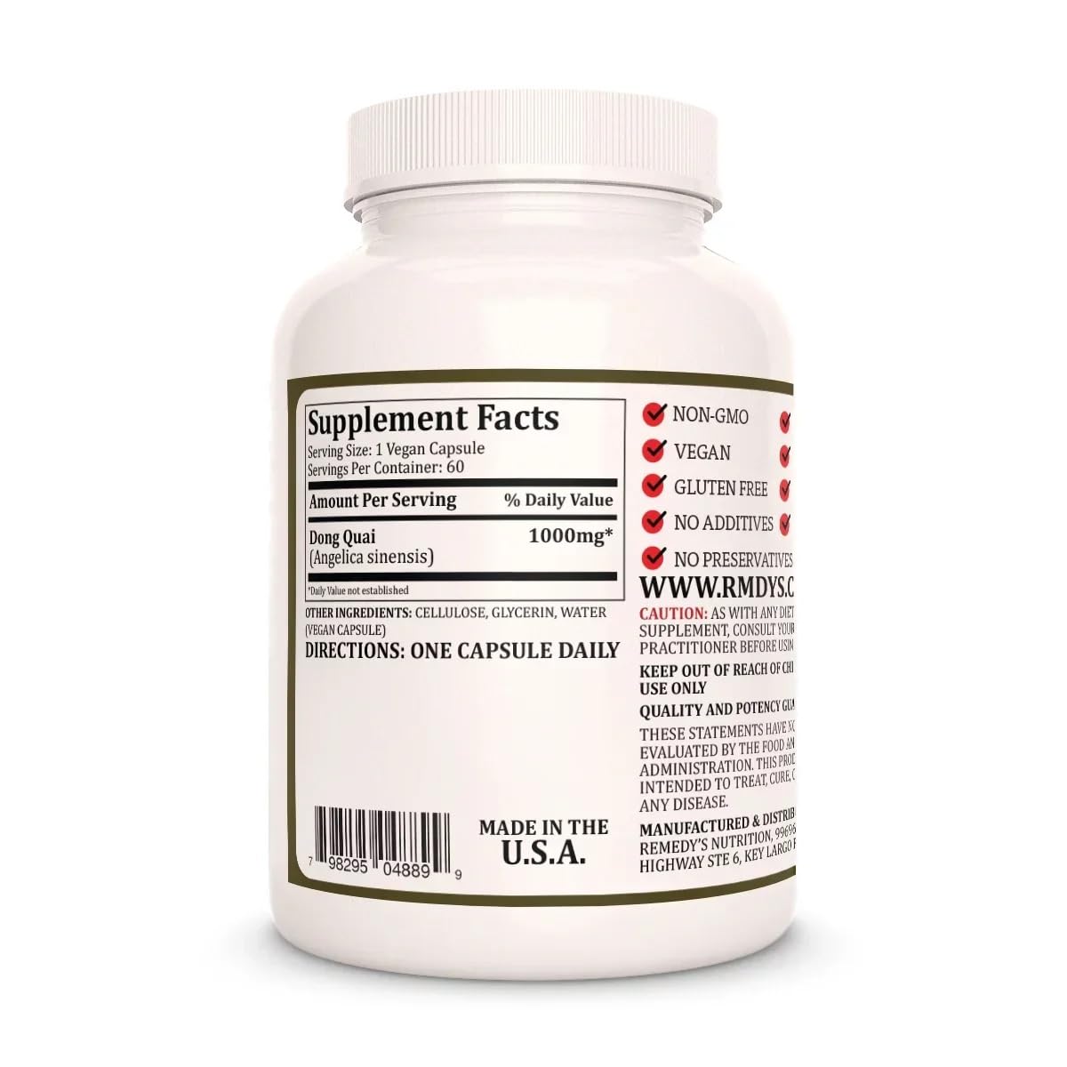 Remedy’s Nutrition Remedy's Nutrition Dong Quai 1,000 mg - 60 Vegan Capsules - image 2