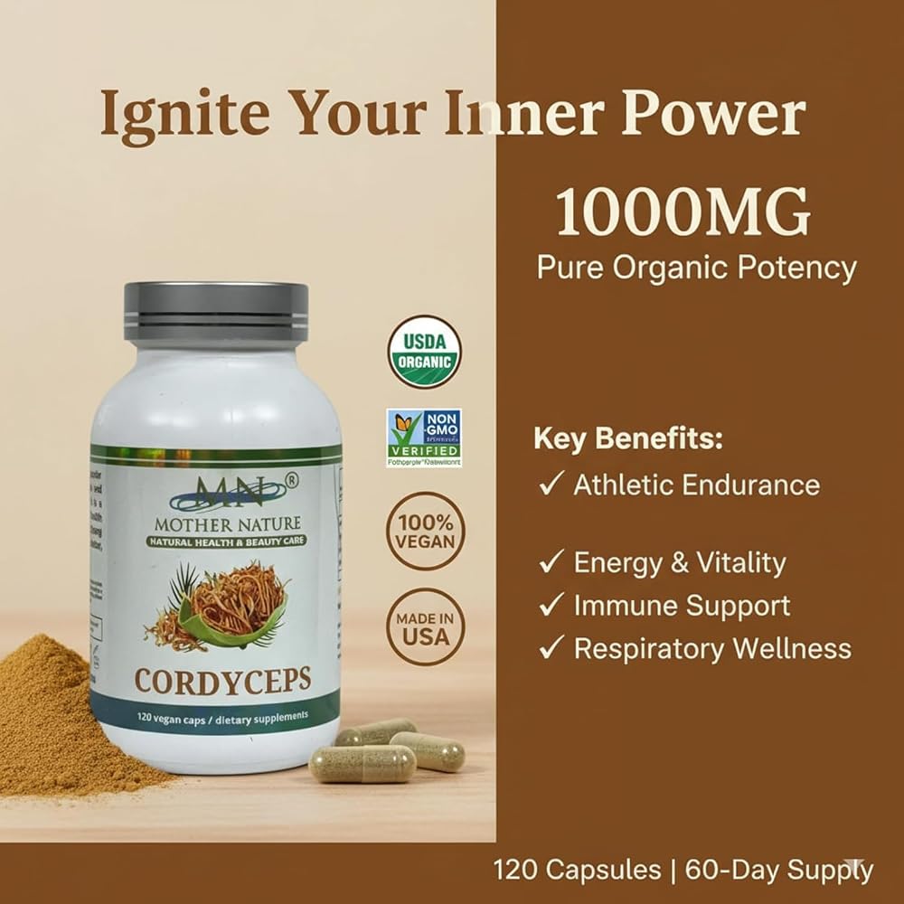 Mother Nature Cordyceps Mushroom Supplement 1000mg - 120 Capsules - image 3
