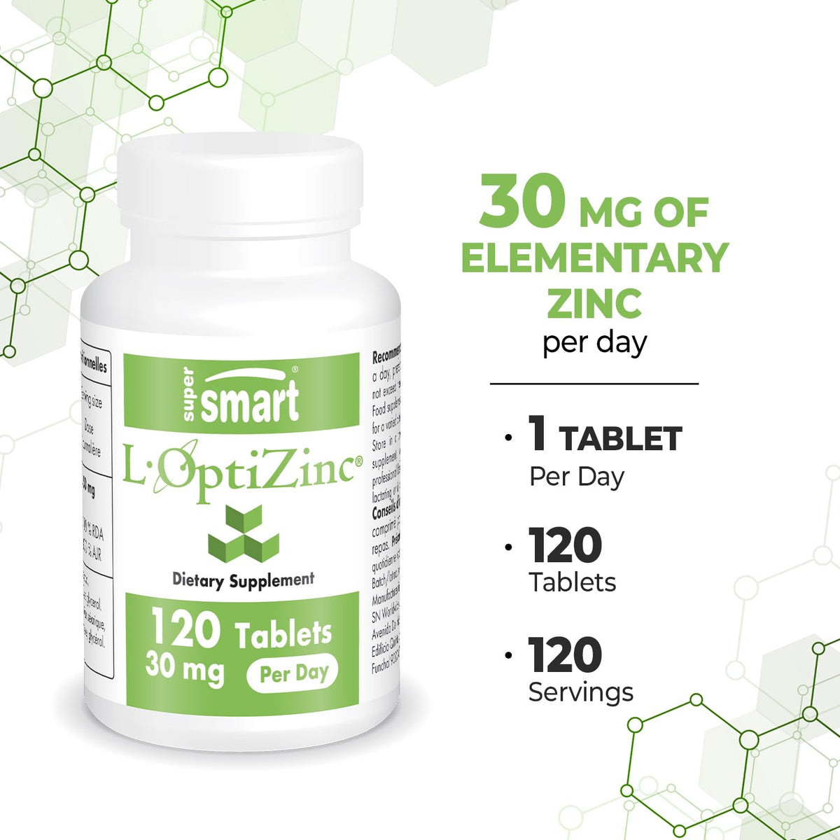 Supersmart L-OptiZinc 30mg Zinc Methionine Supplement - 120 Tablets - image 5