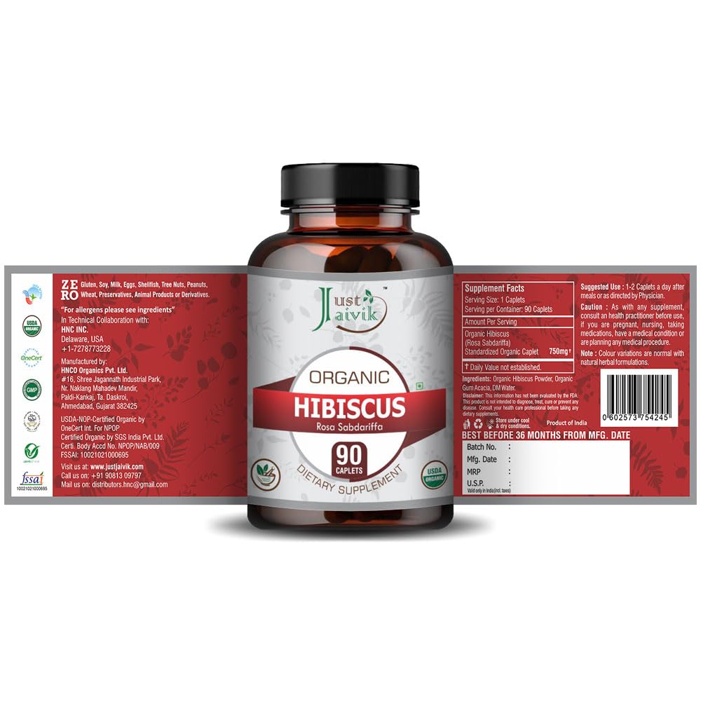 Just Jaivik Organic Hibiscus Tablets 750mg - 90 Tablets - image 3