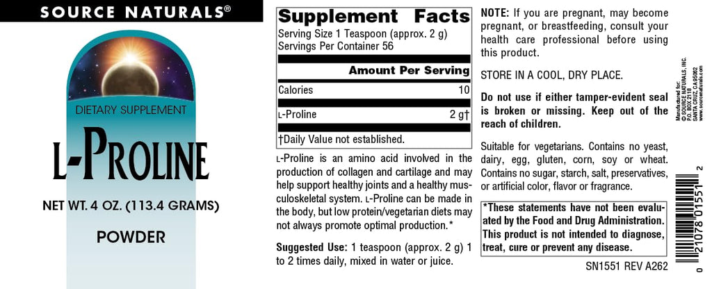 Source Naturals L-Proline Powder - 4 Ounce - image 4