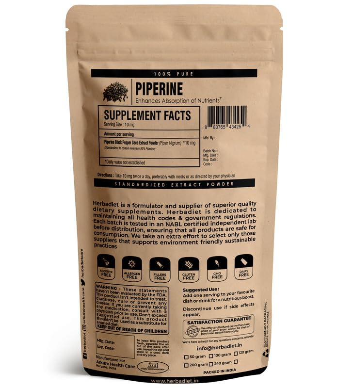 Herbadiet Piperine 95% Black Pepper Extract Powder - 10g - image 3