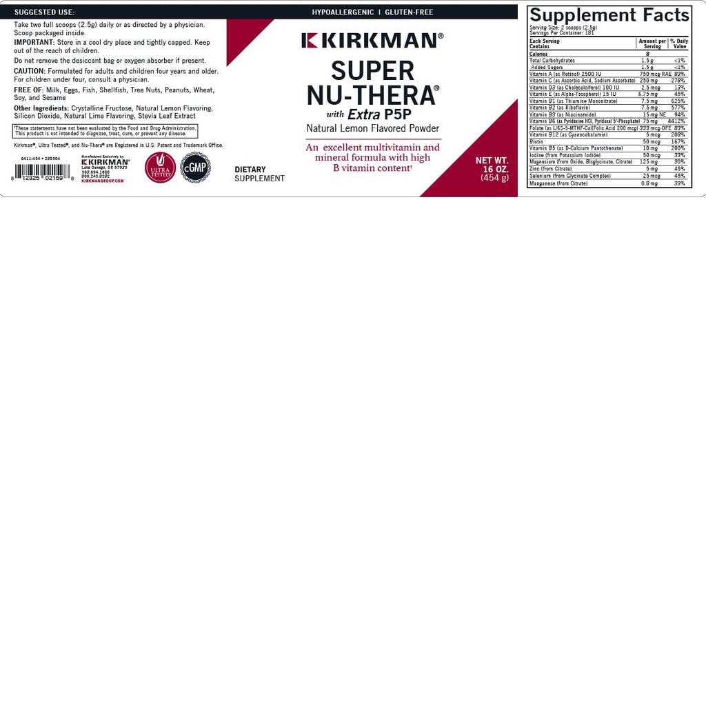 Kirkman Super Nu-Thera with P-5-P Powder 25 mg - 454 g - image 2