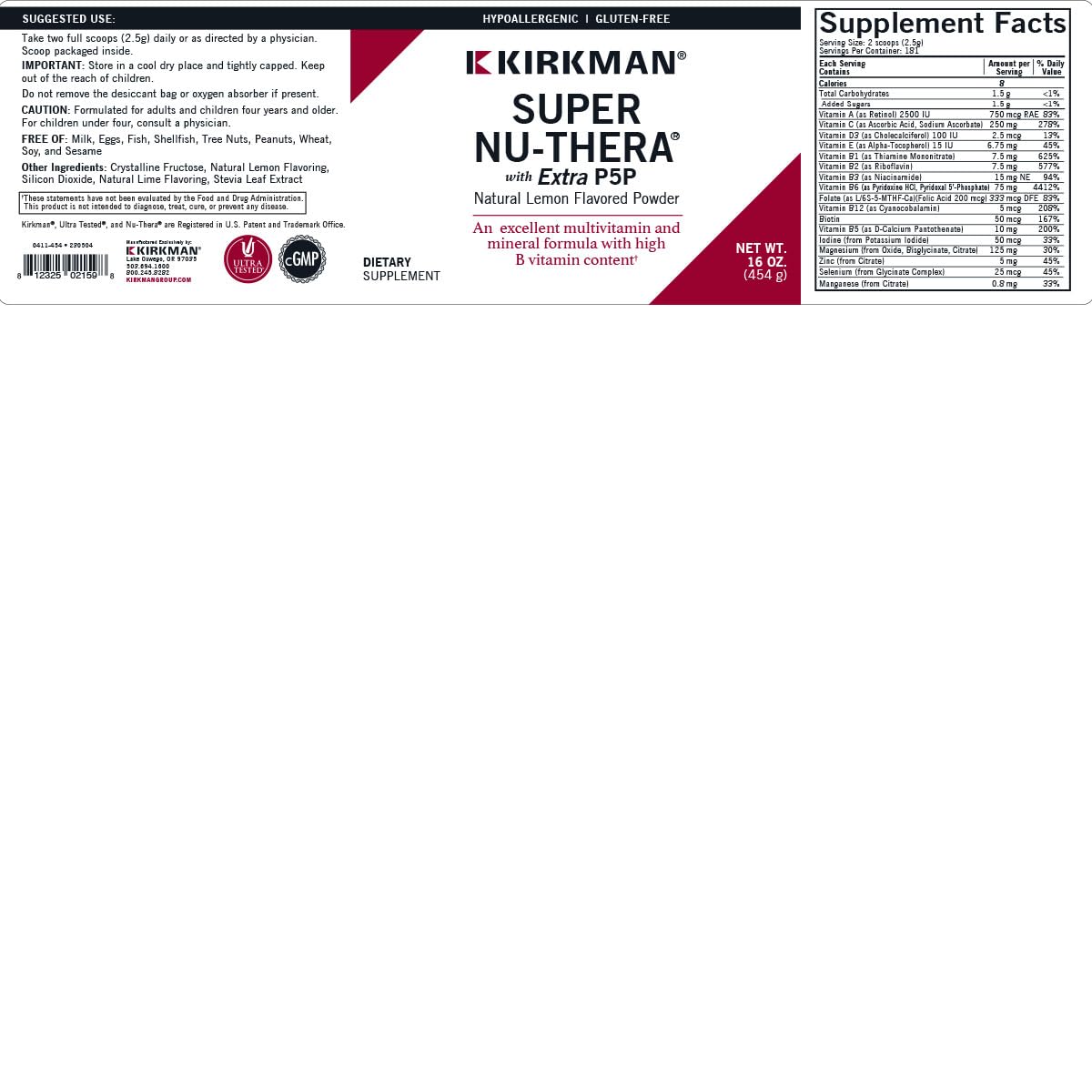 Kirkman Super Nu-Thera with P-5-P Powder 25 mg - 454 g - image 2