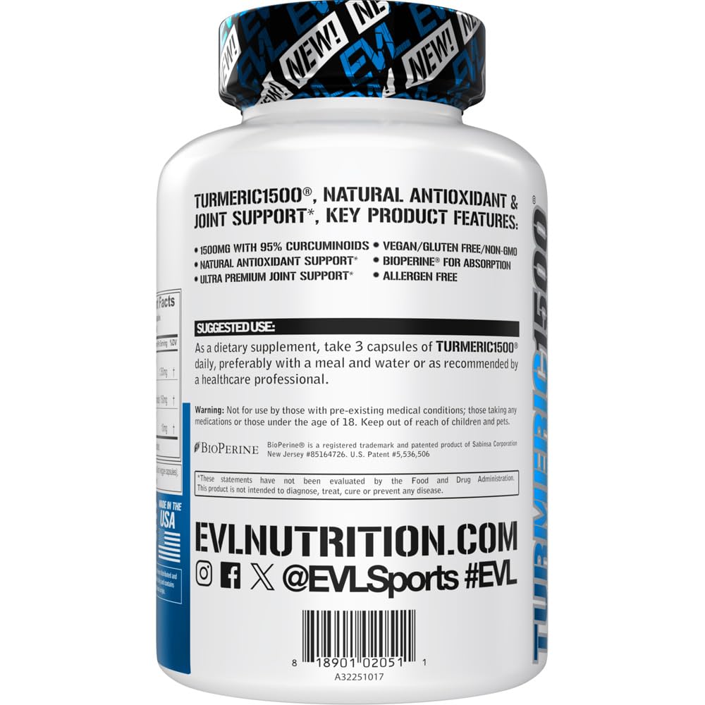 Evlution Turmeric Curcumin 1500mg with BioPerine - 90 Capsules - image 3