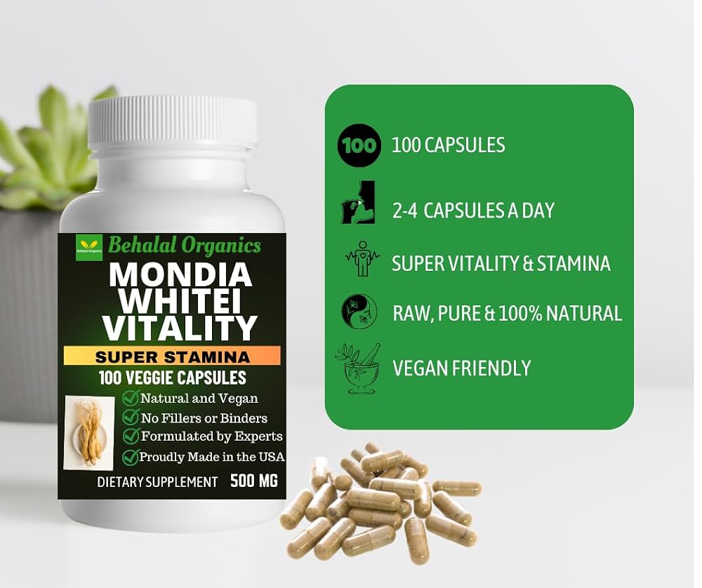 Behalal Organics Mondia Whitei 500mg - 100 Vegetarian Capsules - image 2