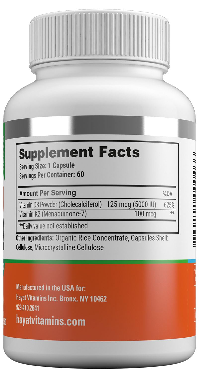 HAYAT Vegan Vitamin D3+K2 5000 IU - 60 Capsules - image 3