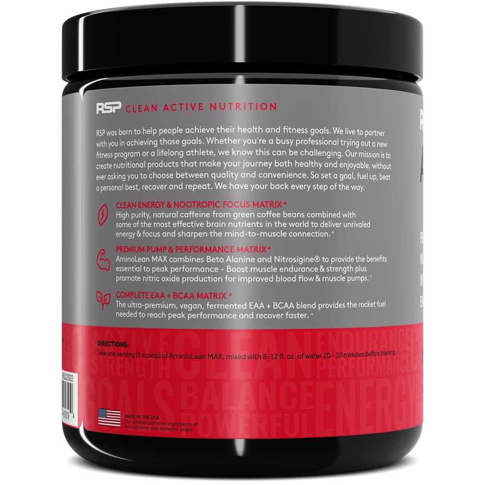 RSP Nutrition AminoLean MAX Natural Pre-Workout Powder - 25 Servings - image 8