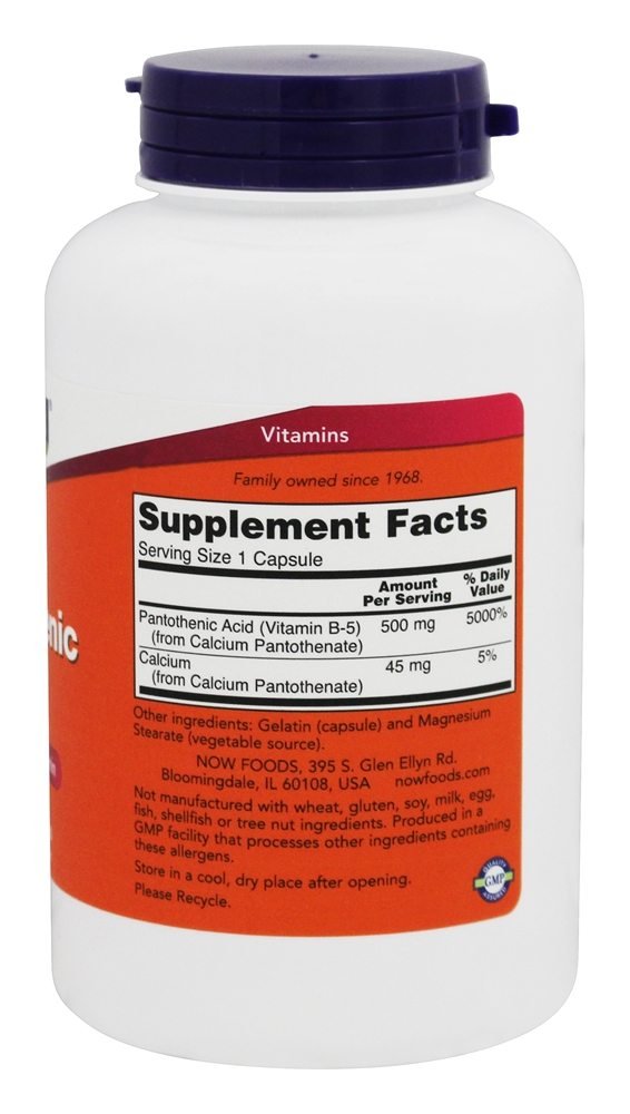 NOW Foods Pantothenic Acid Vitamin B5 500 mg - 500 Capsules - image 3