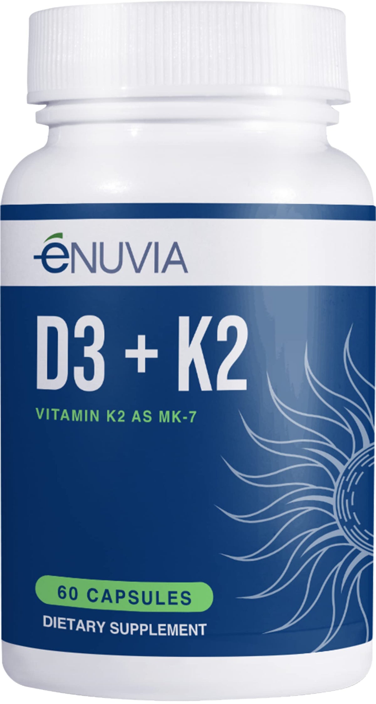 Enuvia D3+K2 Vitamin D3 K2 Supplement for Bone Health - 60 Vegetarian Capsules