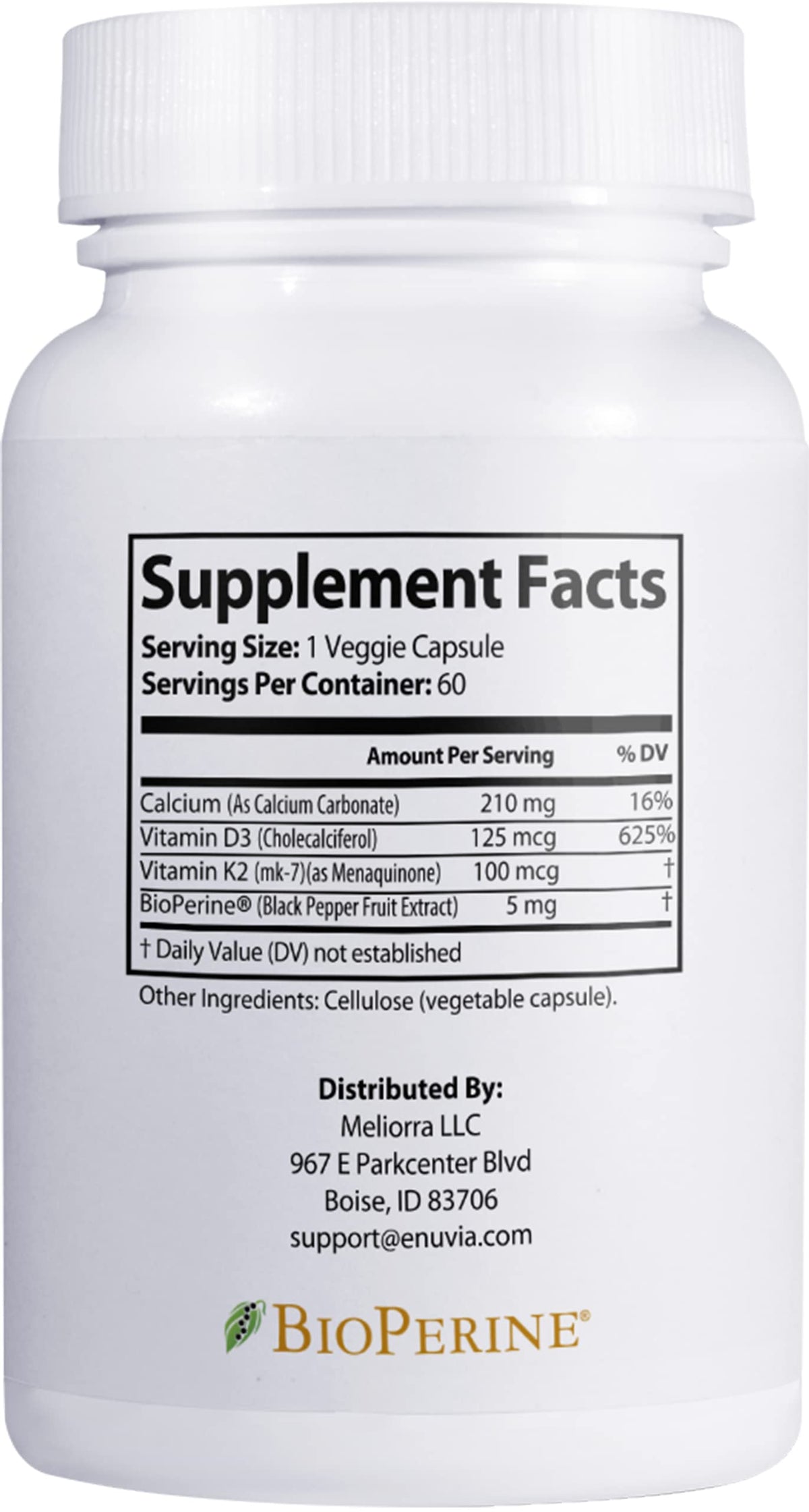 Enuvia D3+K2 Vitamin D3 K2 Supplement for Bone Health - 60 Vegetarian Capsules - image 2