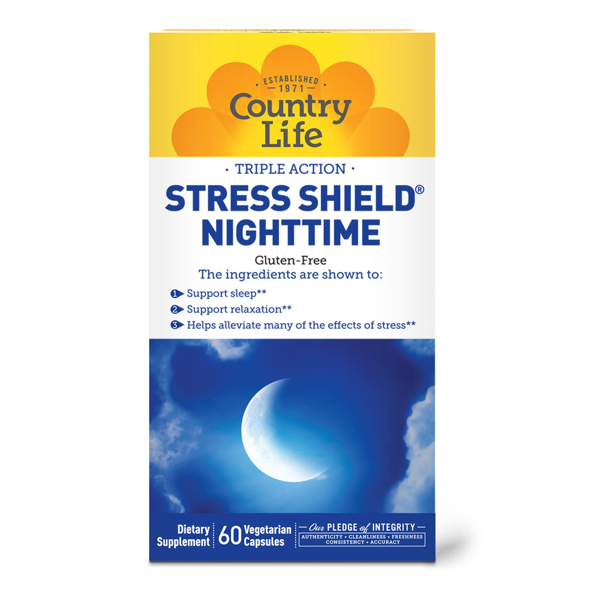 Country Life Stress Shield Nighttime Sleep Support - 60 Vegetarian Capsules