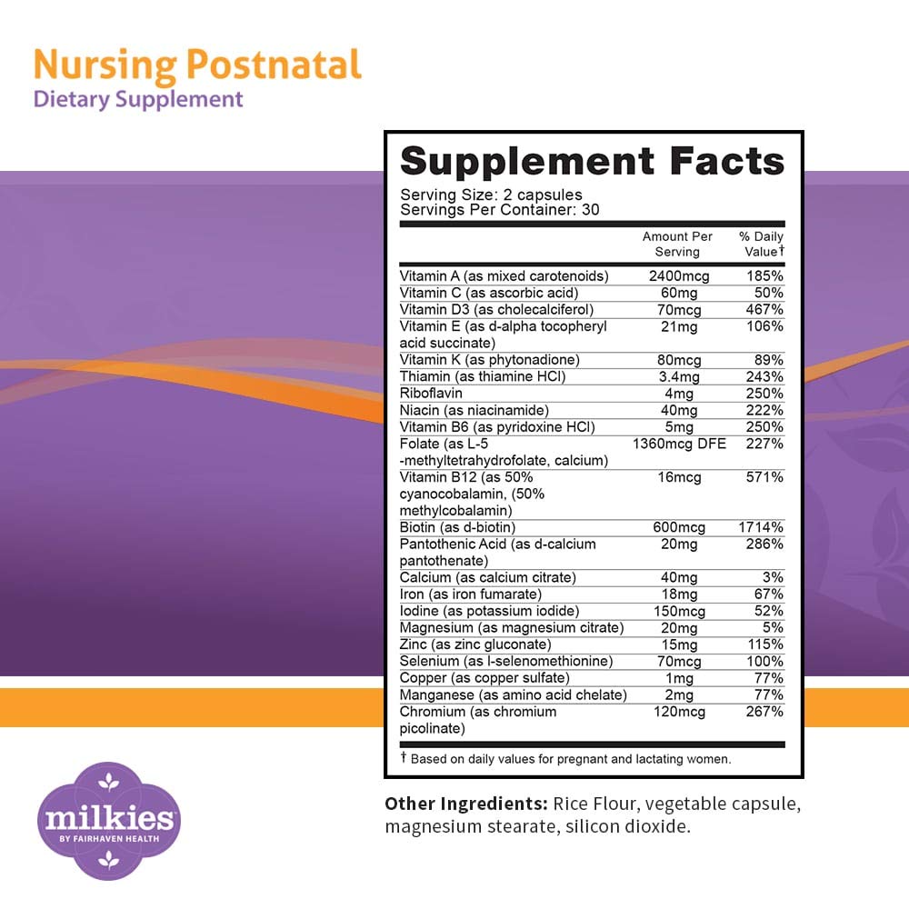 Milkies Fairhaven Health Nursing Postnatal Multivitamin - 1 Month Supply - image 2