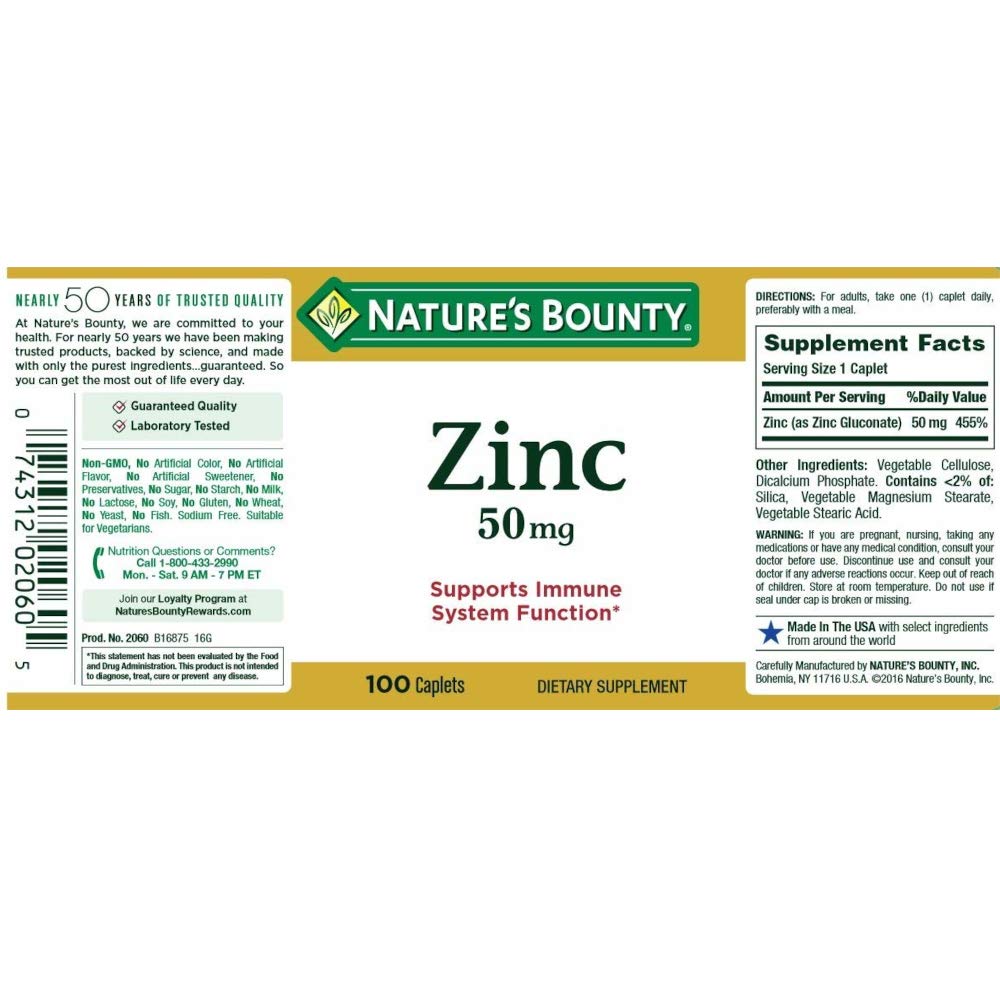 Nature's Bounty Zinc 50 mg Caplets - 600 Count (Pack of 6) - image 4