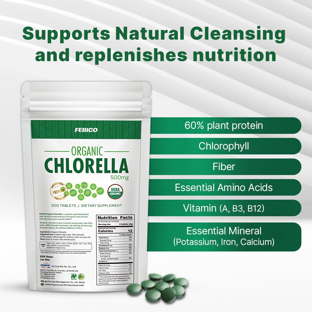 FEBICO Chlorella Tablets 500mg - 500 Count - image 3