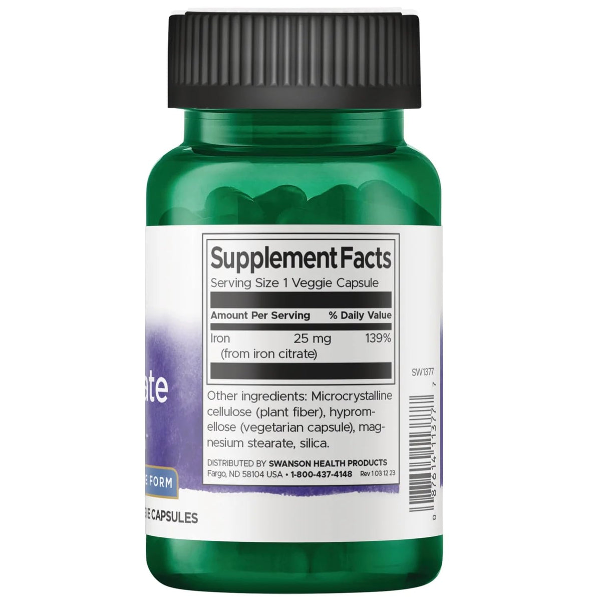 Swanson Iron Citrate 25 mg - 120 Vegetarian Capsules - image 2