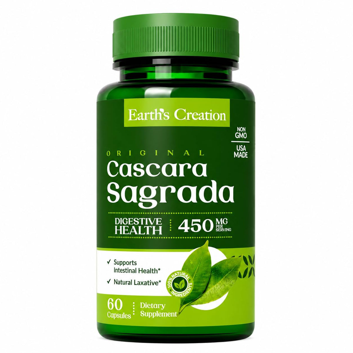 Earth's Creation Cascara Sagrada 450mg Natural Laxative - 60 Capsules