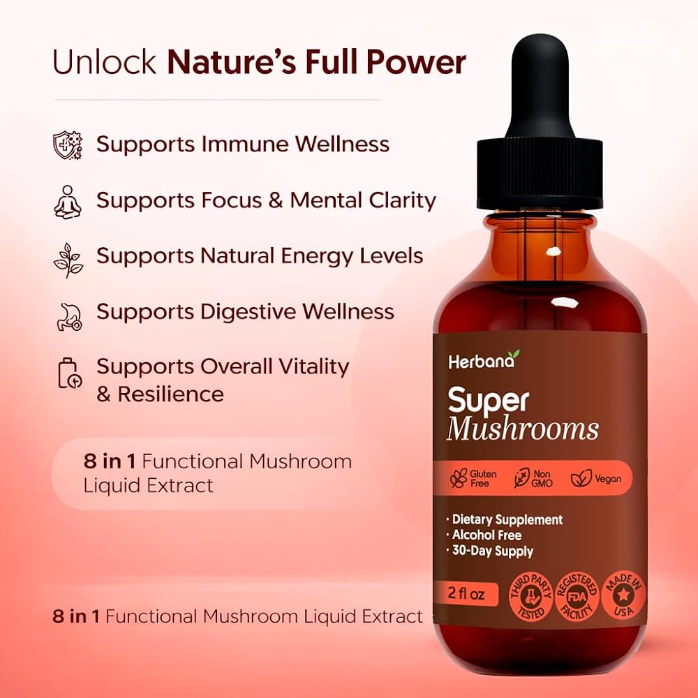 HERBANA MANUFACTURING Super Mushroom Complex 8 in 1 Liquid Extract
