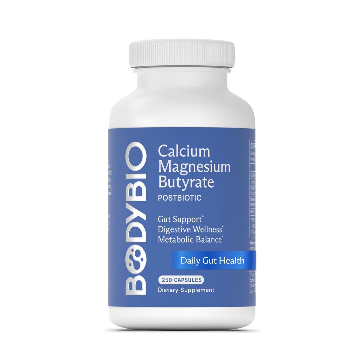 BodyBio Butyrate Calcium Magnesium Postbiotic - 250 Capsules