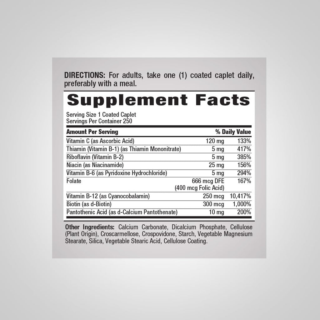 Piping Rock Vitamin B Complex with Vitamin C - 250 Caplets - image 2