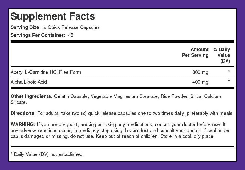 Piping Rock Acetyl L-Carnitine and Alpha Lipoic Acid - 90 Capsules - image 8