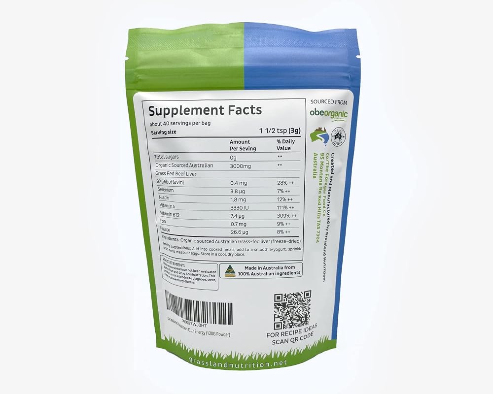 Grassland Nutrition Organic Grass Fed Beef Liver Powder - 120G - image 2