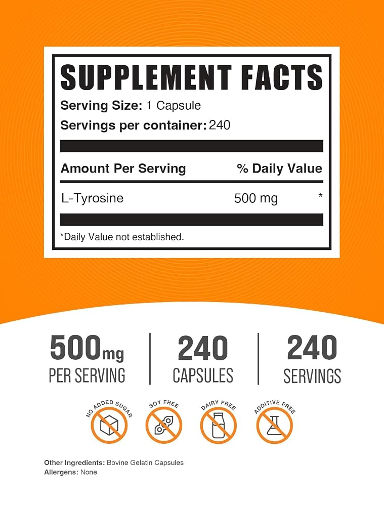 BulkSupplements L-Tyrosine 500mg Capsules - 240 Capsules - image 2