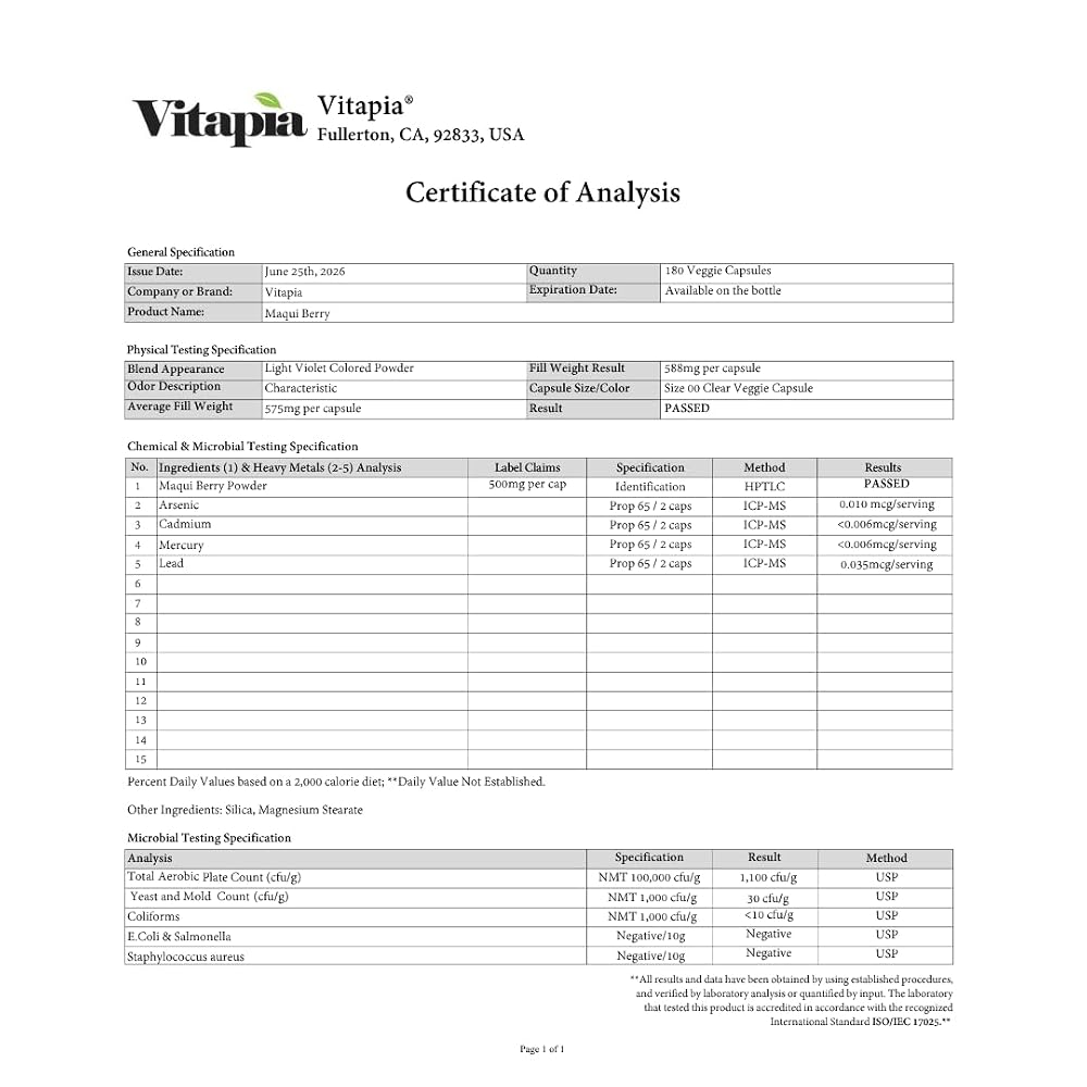 Vitapia Maqui Berry 1000mg Supplement - 180 Veggie Capsules - image 5