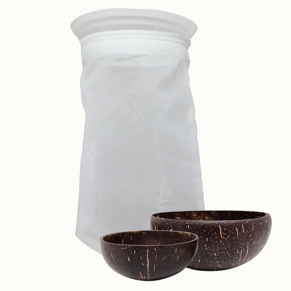 4Kay Collections Kava Strainer Bag with Coconut Shell Cups - 3 Items