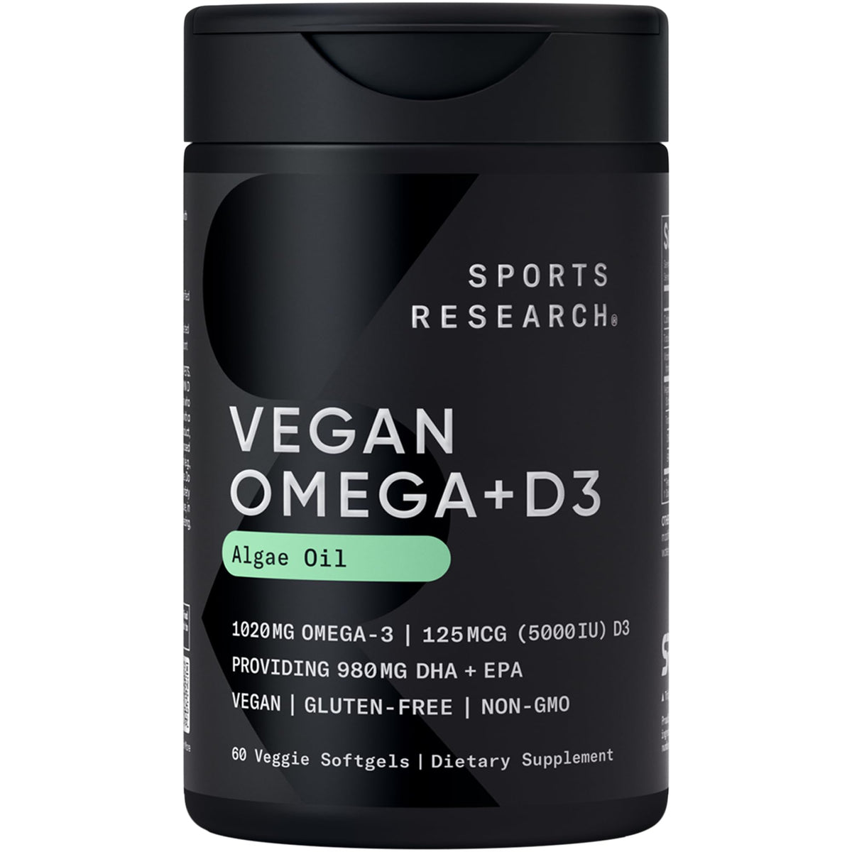 Sports Research Vegan Omega-3 Algae Oil 1400mg with D3 5000IU - 60 Softgels