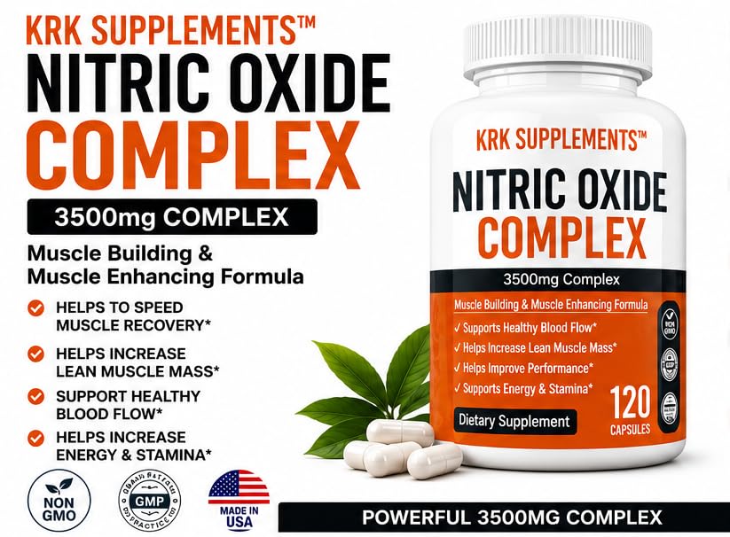KRK SUPPLEMENTS Nitric Oxide 3500mg L-Arginine Citrulline - 120 Capsules - image 5