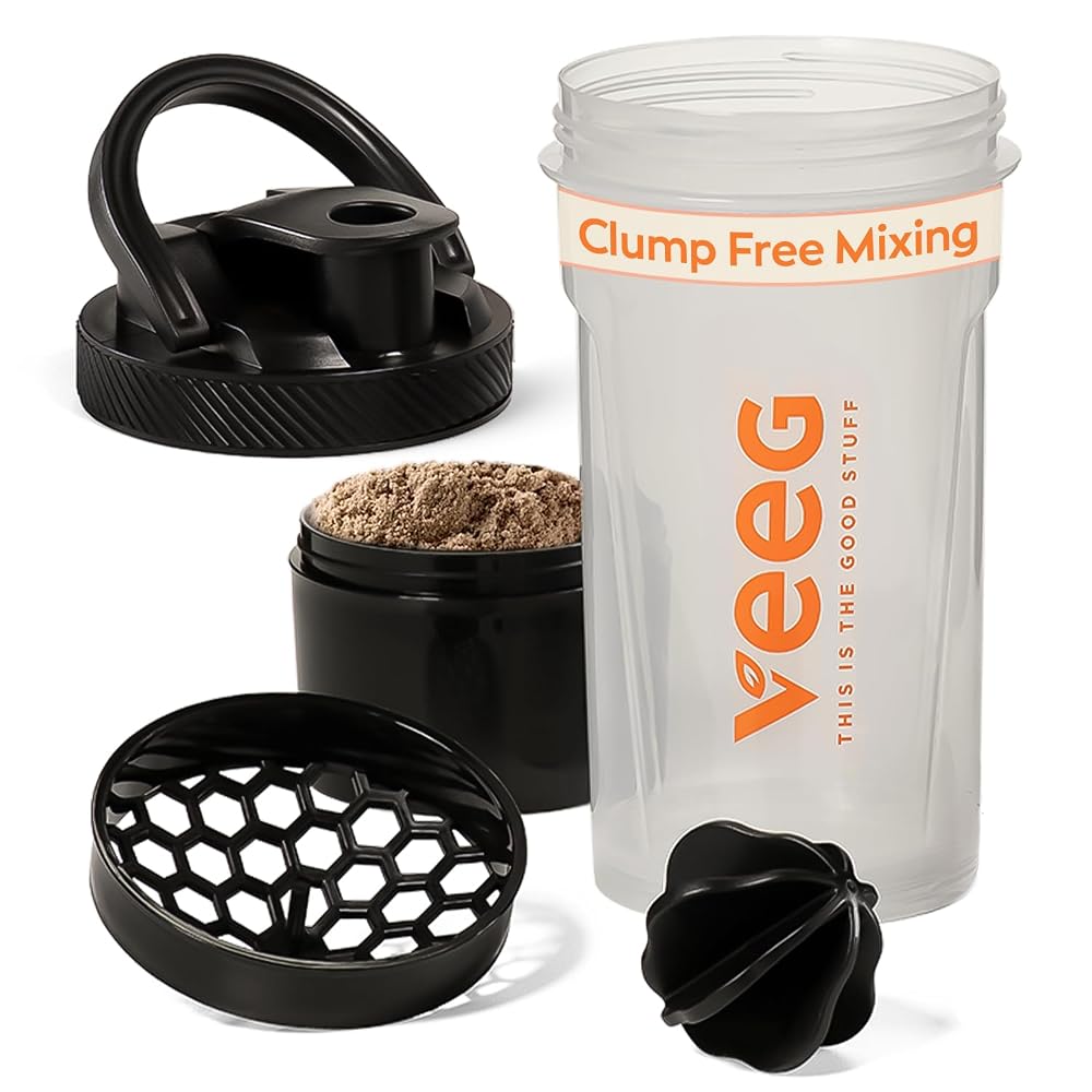 Veeg Shaker Bottle for Protein Mixes - 24 oz Leak-Proof