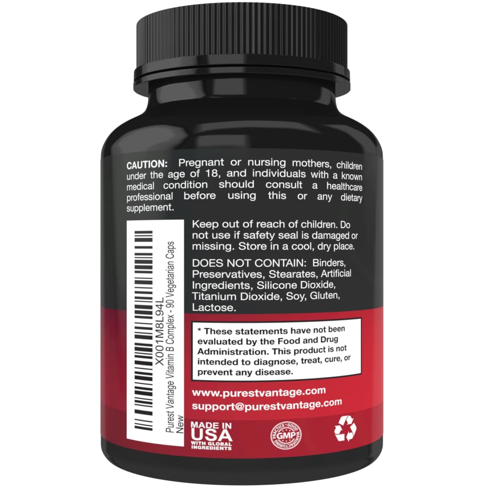 Purest Vantage Vitamin B Complex All B Vitamins - 90 Capsules - image 3