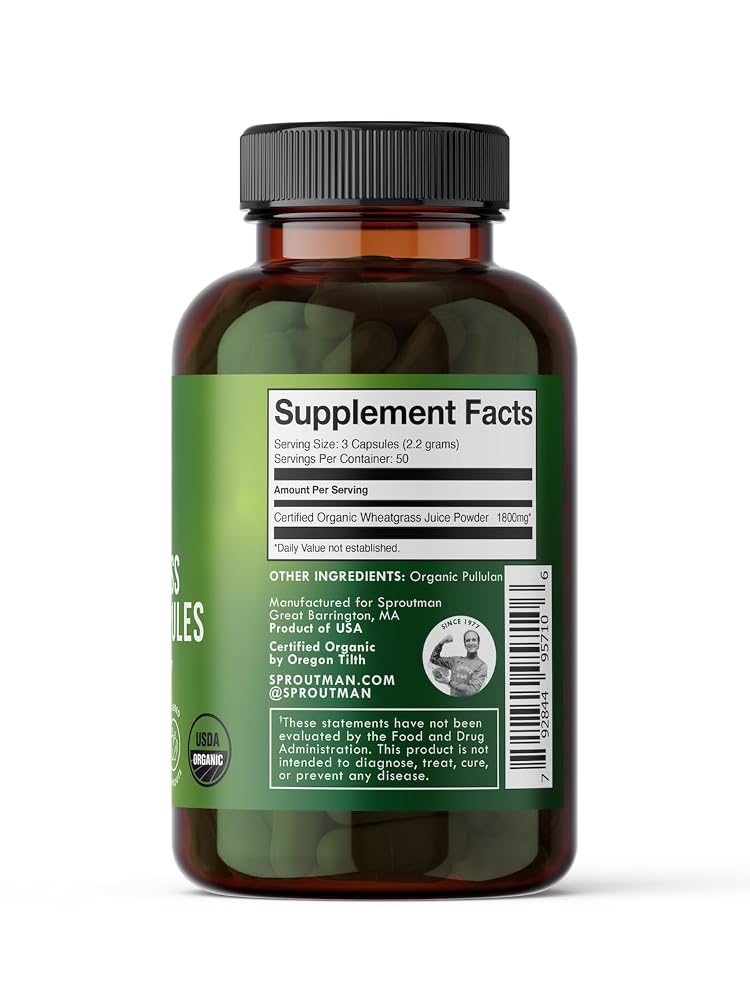 Sproutman Organic Wheatgrass Juice Powder - 150 Vegetarian Capsules - image 3