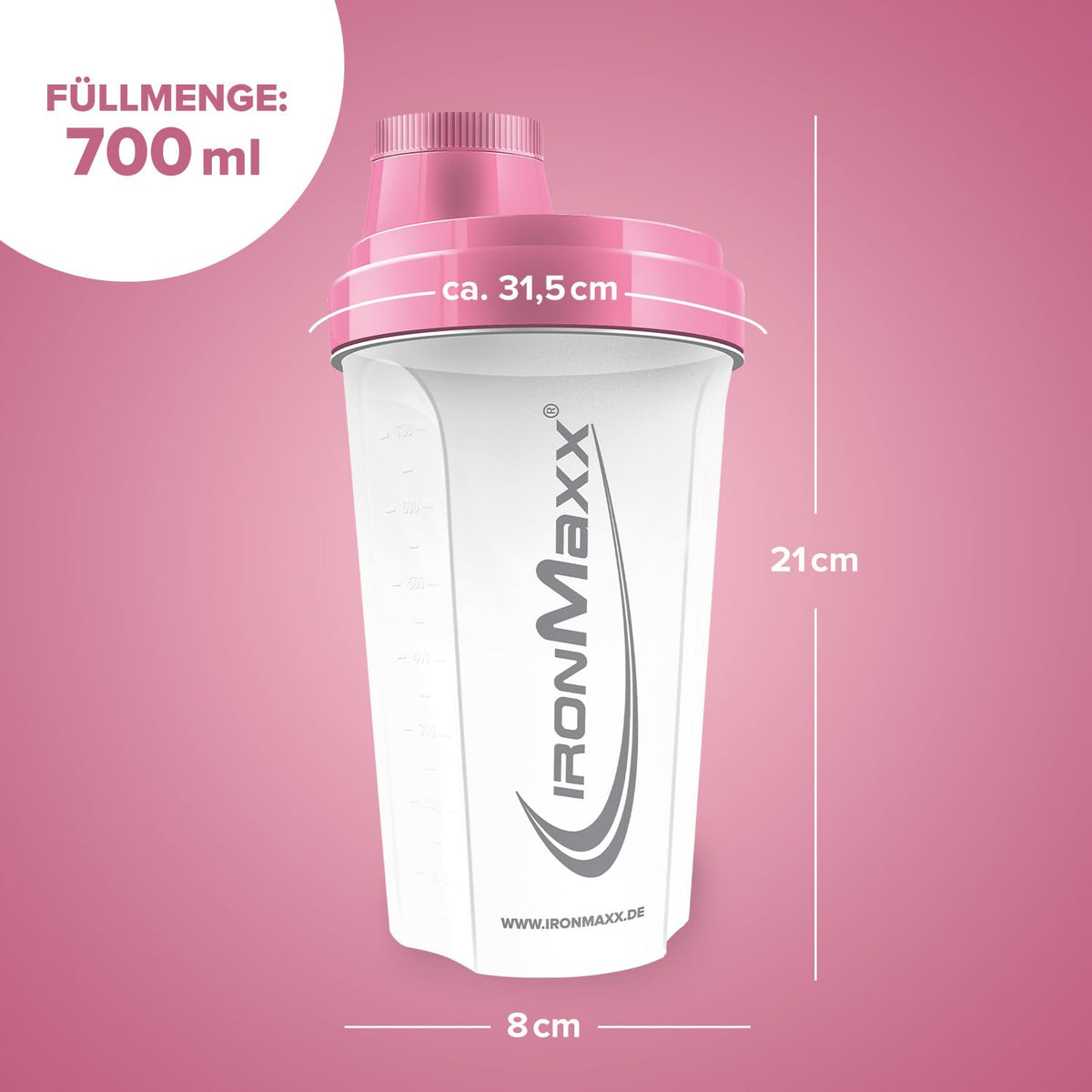 IronMaxx Protein Shaker Bottle 700ml - Frozen White Pink - image 3