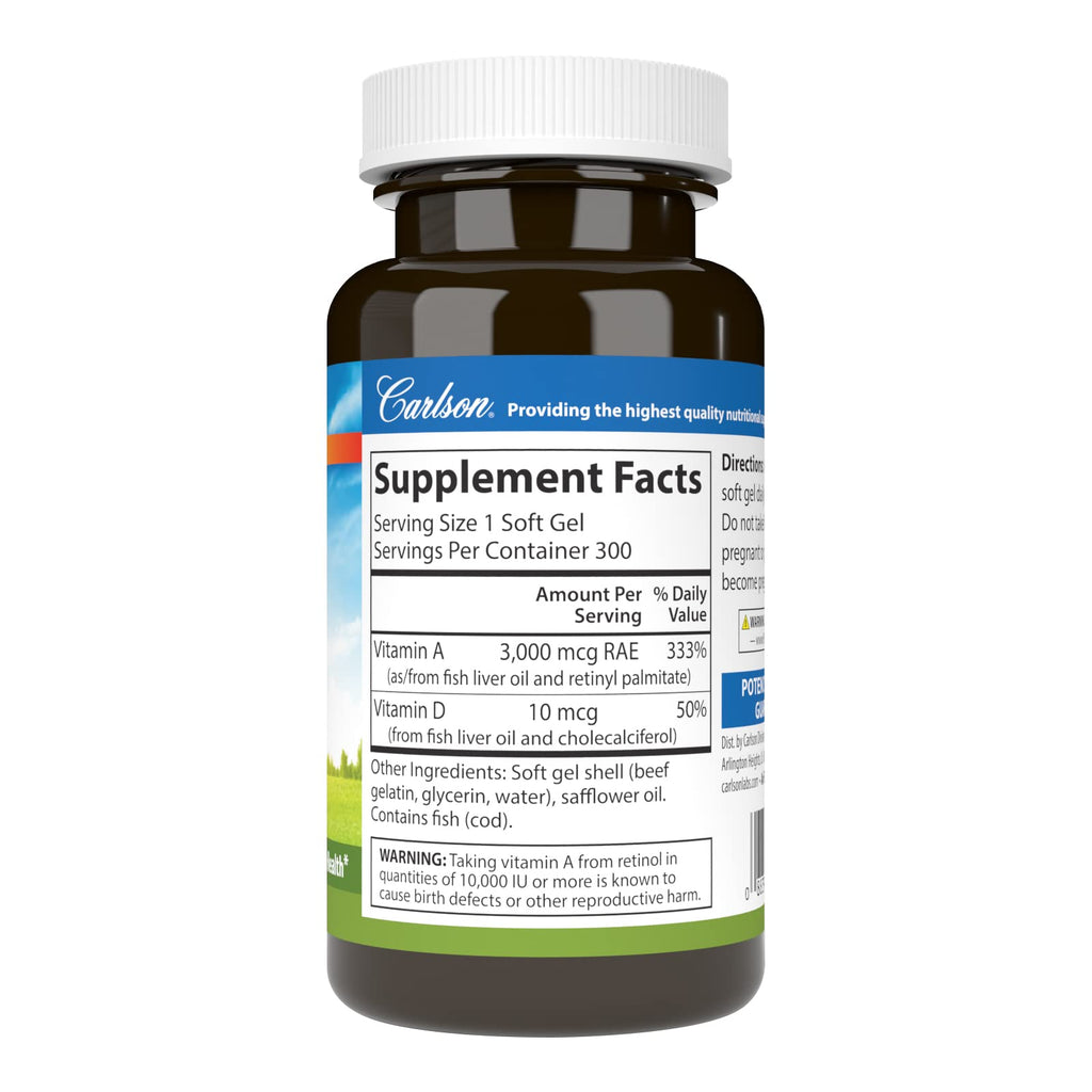 Carlson Vitamin A & D 10000 IU - 300 Softgels - image 2
