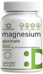Deal Supplement Magnesium Glycinate 500mg Veggie Capsules