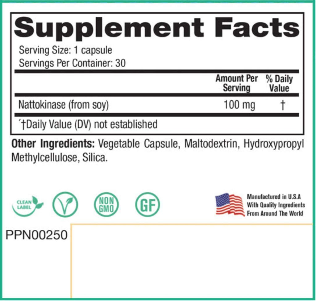Peak Pure & Natural Blood Flow Nattokinase 100mg - 30 Capsules - image 2