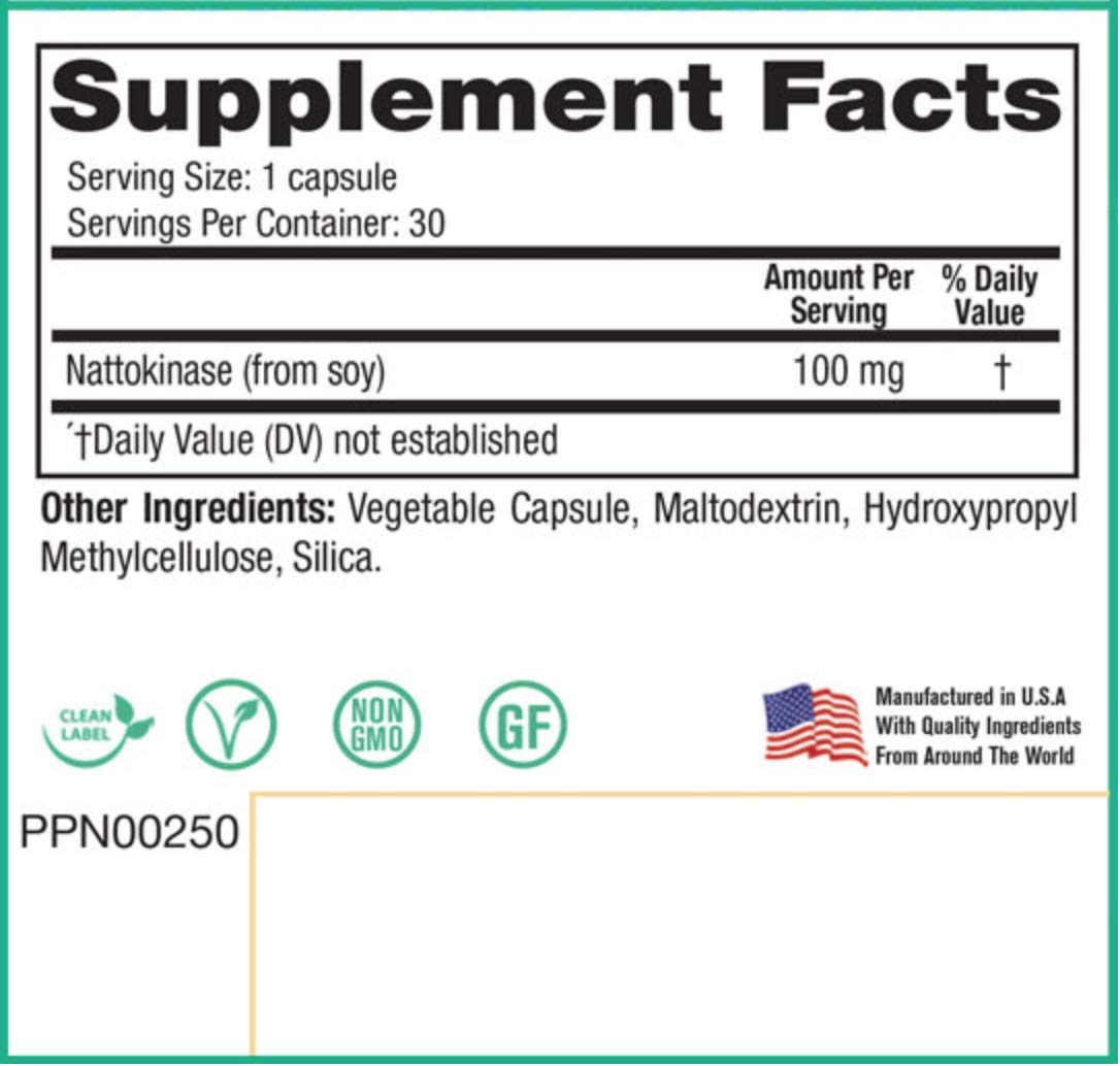 Peak Pure & Natural Blood Flow Nattokinase 100mg - 30 Capsules - image 2